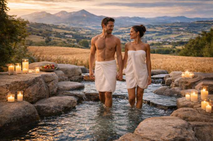 SPA di coppia nelle Marche in mezzo alla colline piscina naturale panoramica